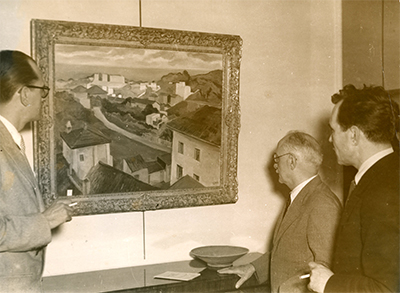 Rafel Tona à  gauche avec Albert Marquet au vernissage de l’exposition à la galerie Champion Cordier - Paris 1946